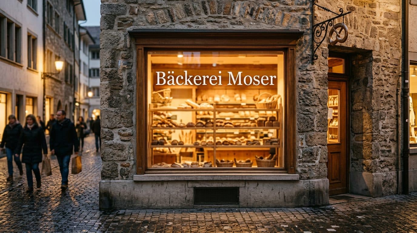 Klebeschrift Bäckerei im Schaufenster