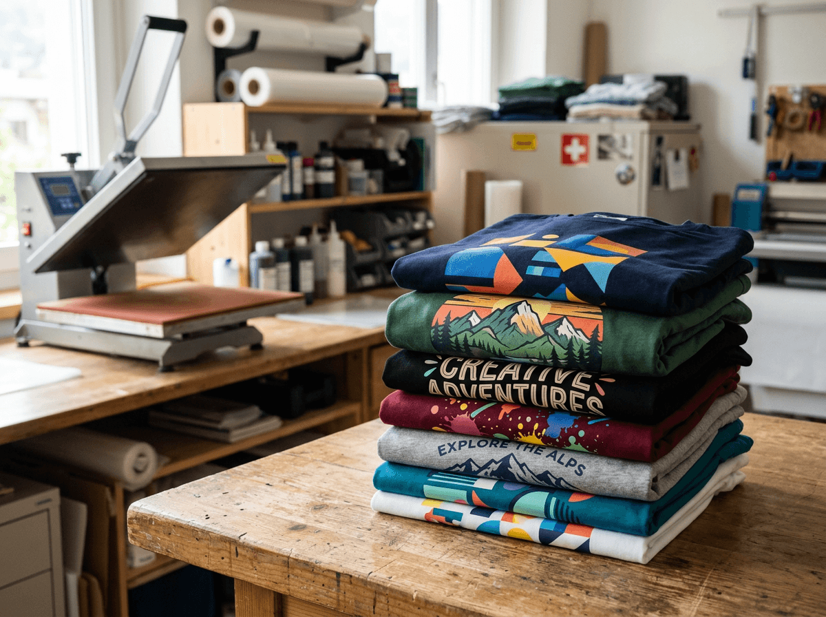 Vollfarbig bedrucktes T-Shirt aus der Werkstatt in Chur